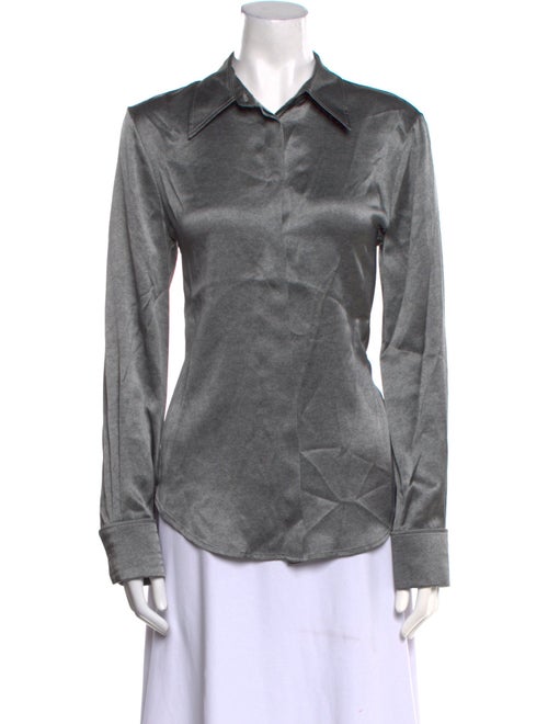 Brandon Maxwell Silk Long Sleeve Button-Up Top