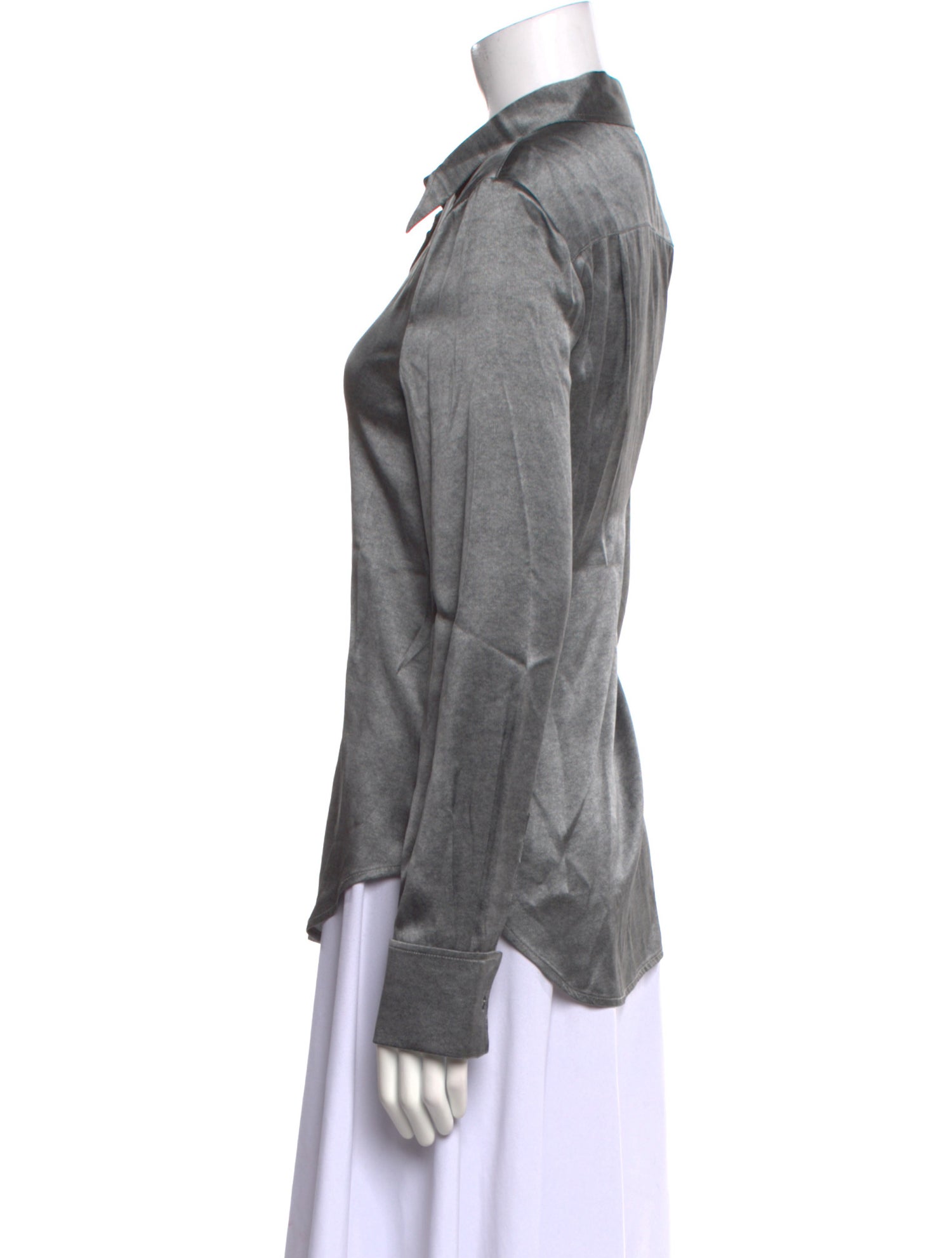 Brandon Maxwell Silk Long Sleeve Button-Up Top