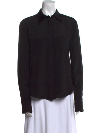 Brandon Maxwell Silk Long Sleeve Button-Up Top