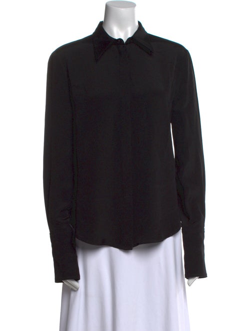 Brandon Maxwell Silk Long Sleeve Button-Up Top