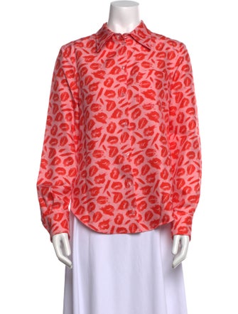 Brandon Maxwell Silk Printed Button-Up Top