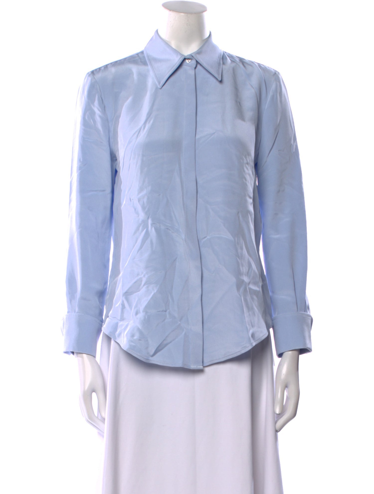 Brandon Maxwell Silk Long Sleeve Button-Up Top