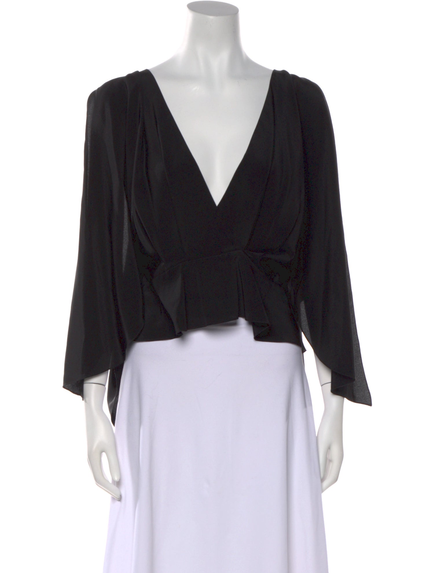 Brandon Maxwell Plunge Neckline Three-Quarter Sleeve Crop Top