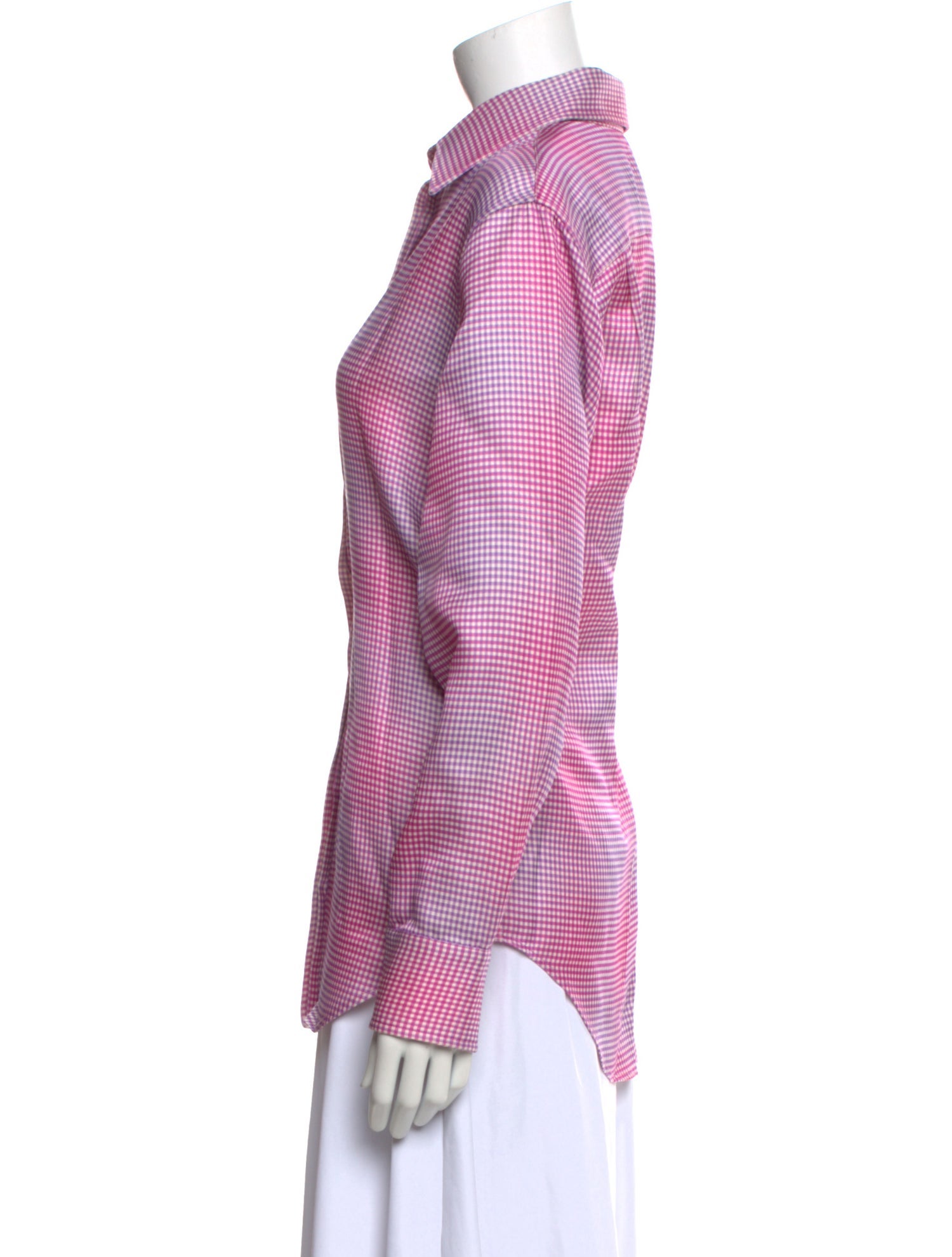 Brandon Maxwell Silk Plaid Print Button-Up Top