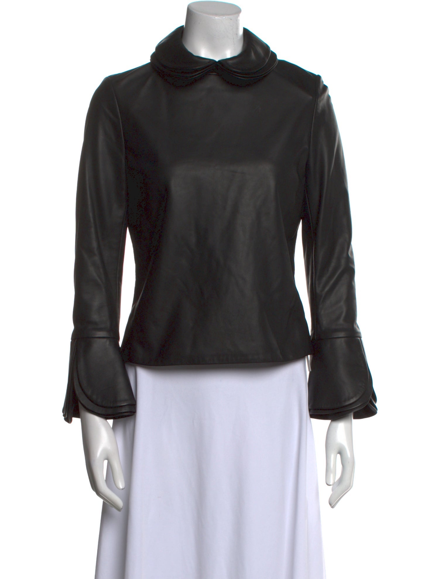 Brandon Maxwell Leather Long Sleeve Blouse