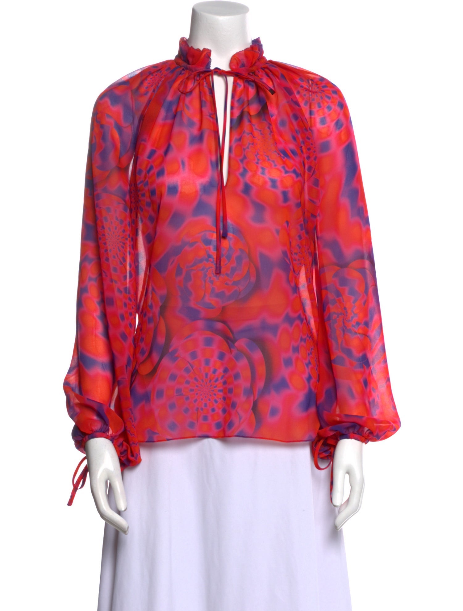 Brandon Maxwell Printed Mock Neck Blouse
