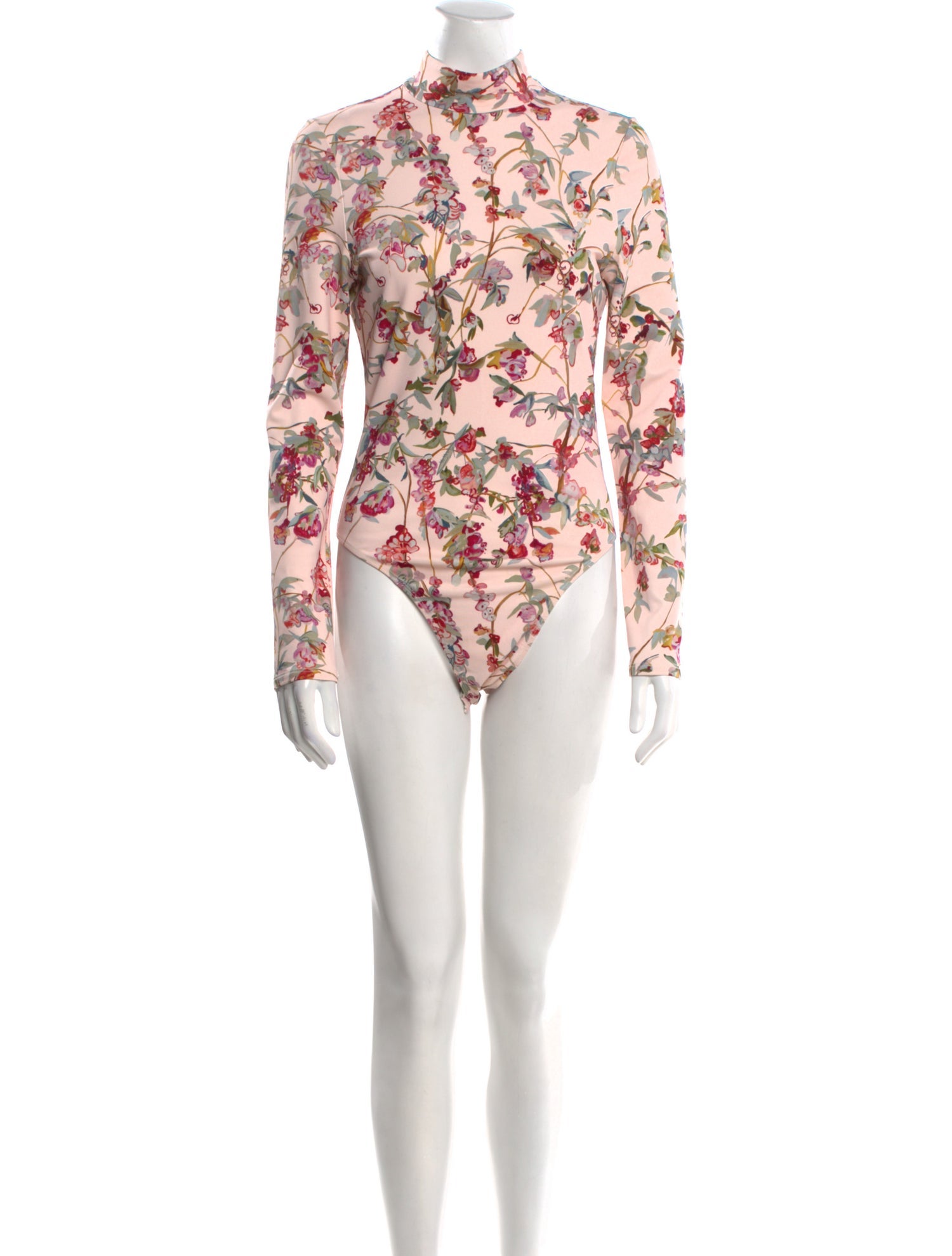 Brandon Maxwell Floral Print Mock Neck Bodysuit