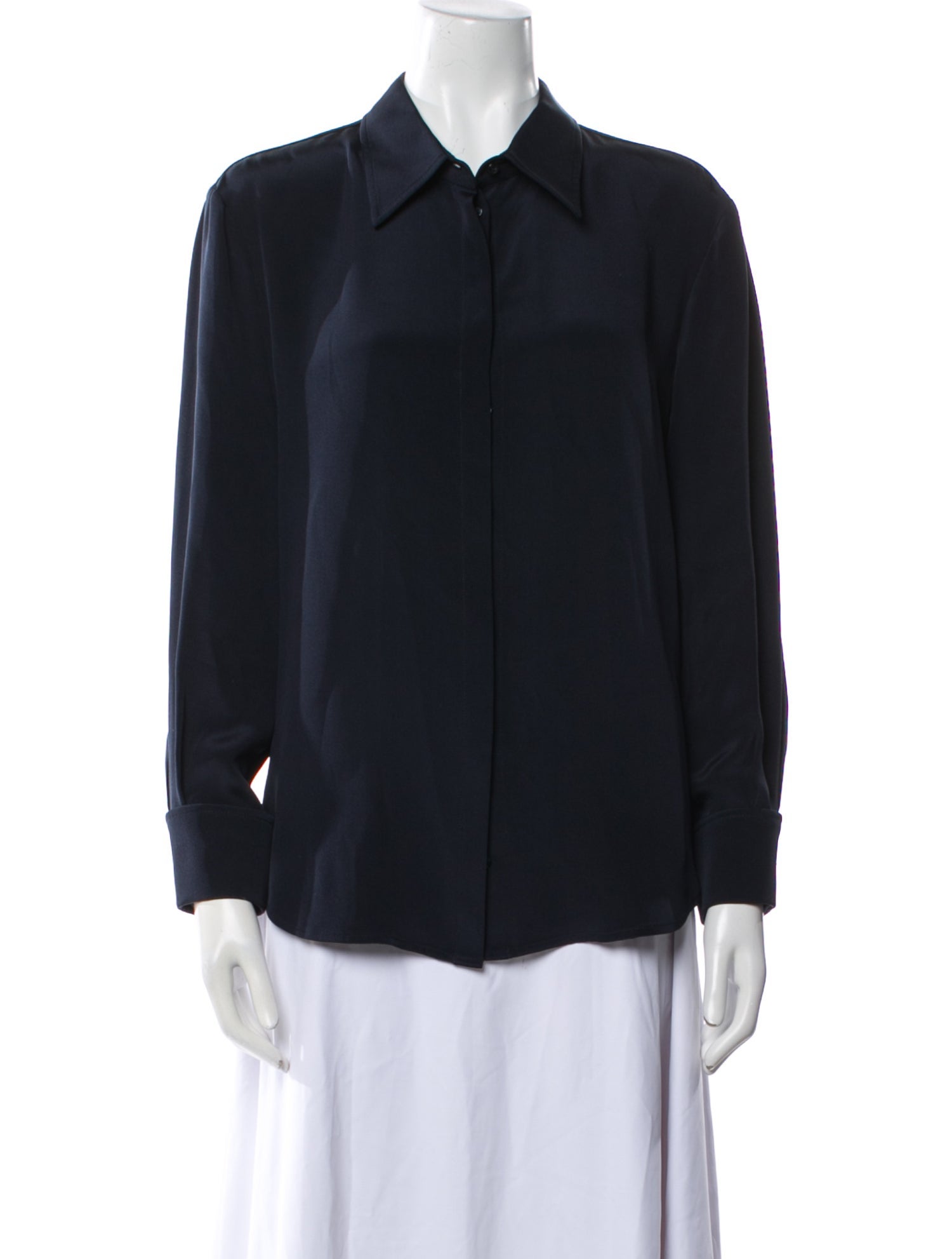 Brandon Maxwell Silk Long Sleeve Button-Up Top