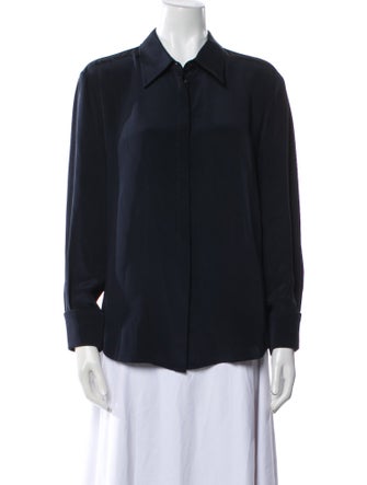 Brandon Maxwell Silk Long Sleeve Button-Up Top