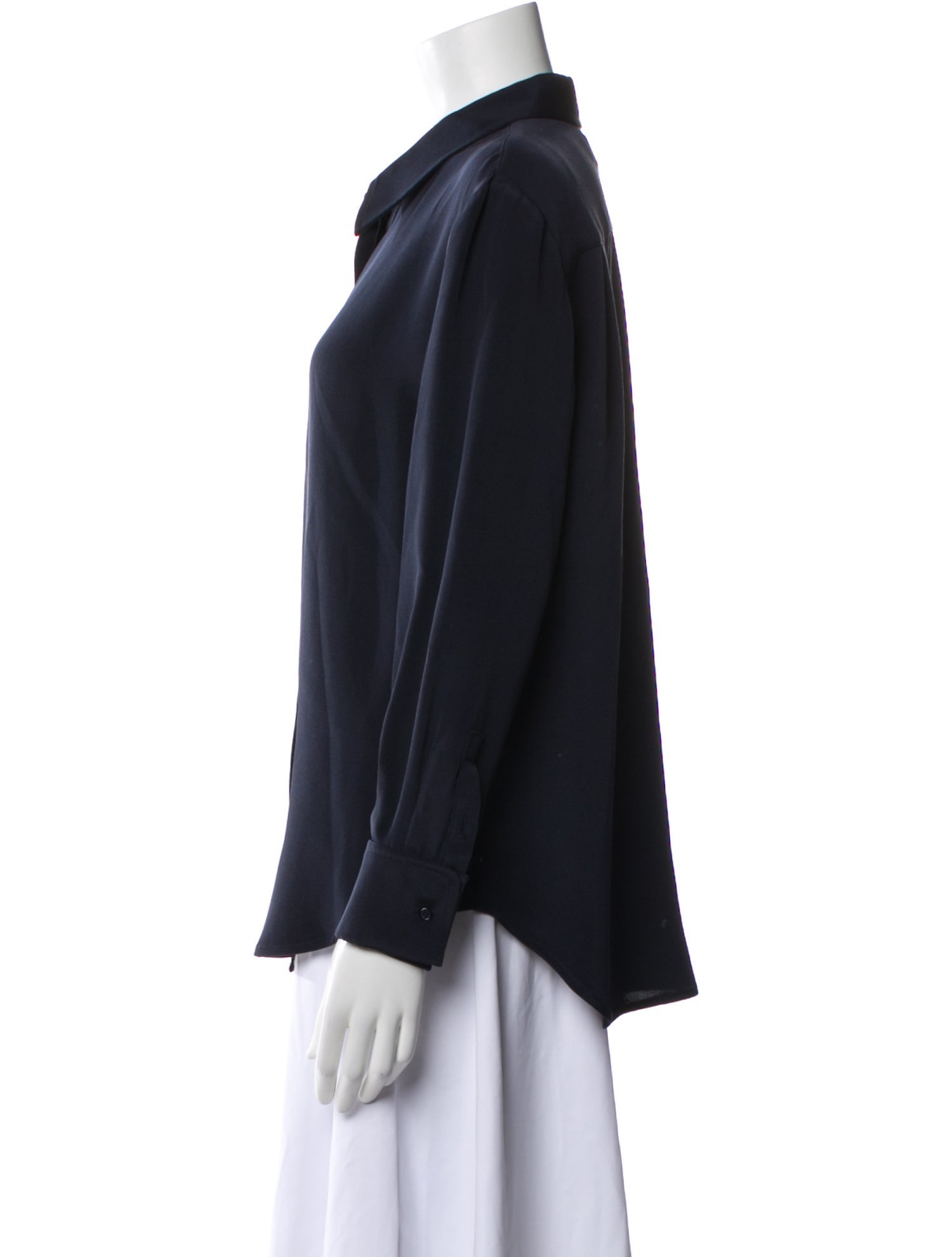 Brandon Maxwell Silk Long Sleeve Button-Up Top