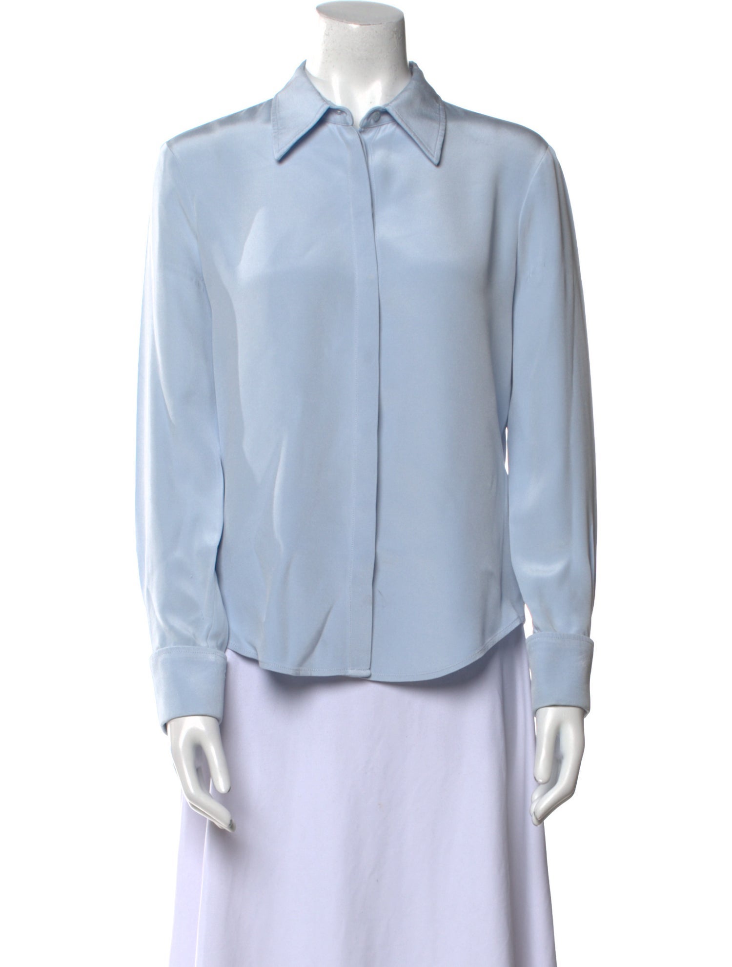 Brandon Maxwell Silk Long Sleeve Button-Up Top