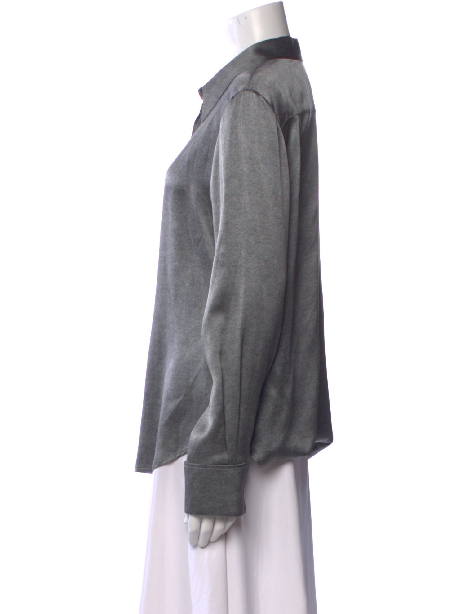 Brandon Maxwell Silk Long Sleeve Button-Up Top