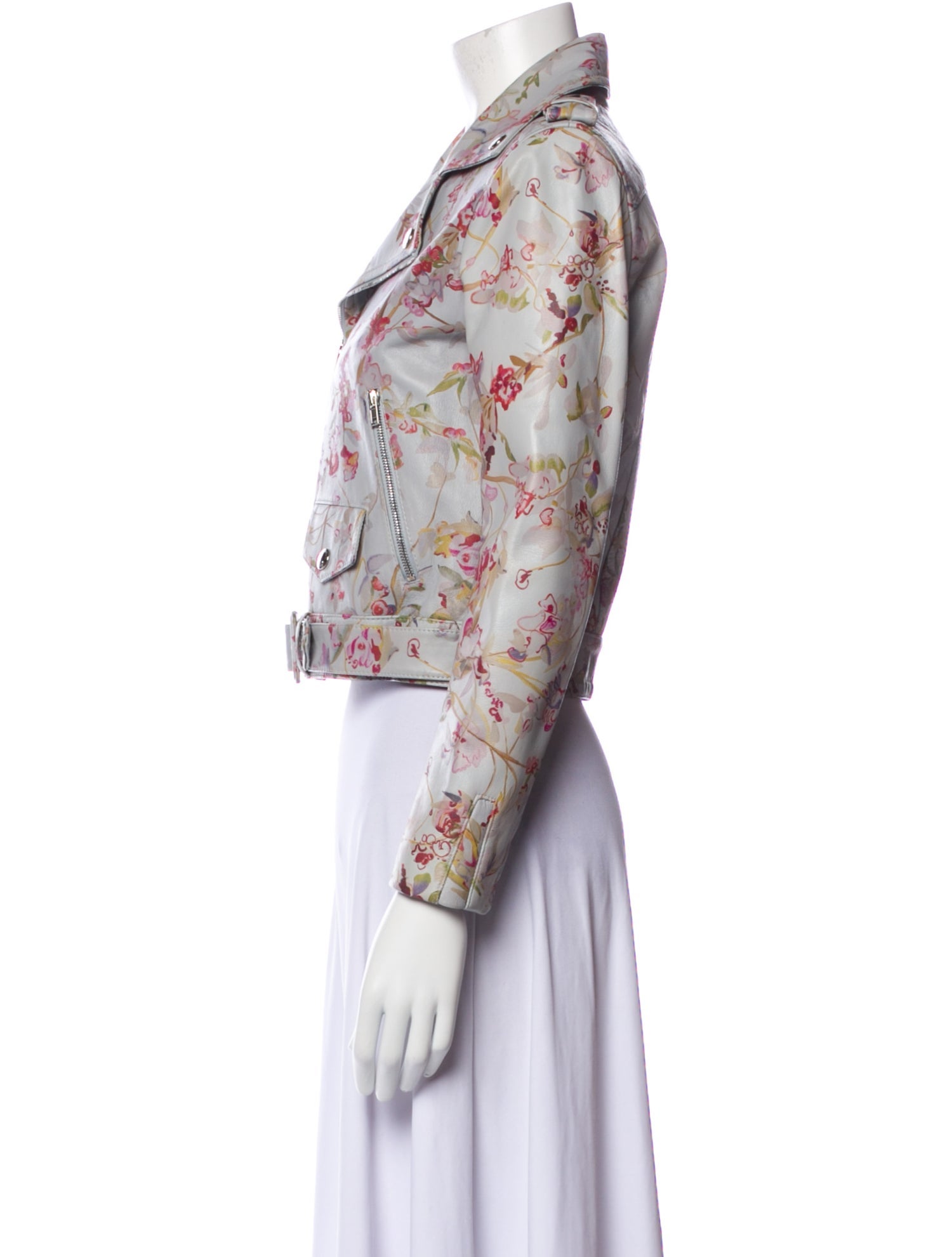 Brandon Maxwell Leather Floral Print Biker Jacket