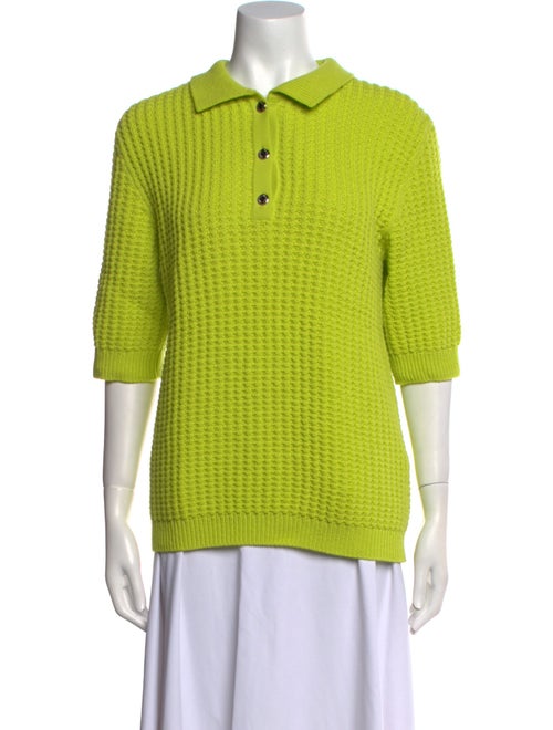 Brandon Maxwell Virgin Wool Three-Quarter Sleeve Polo