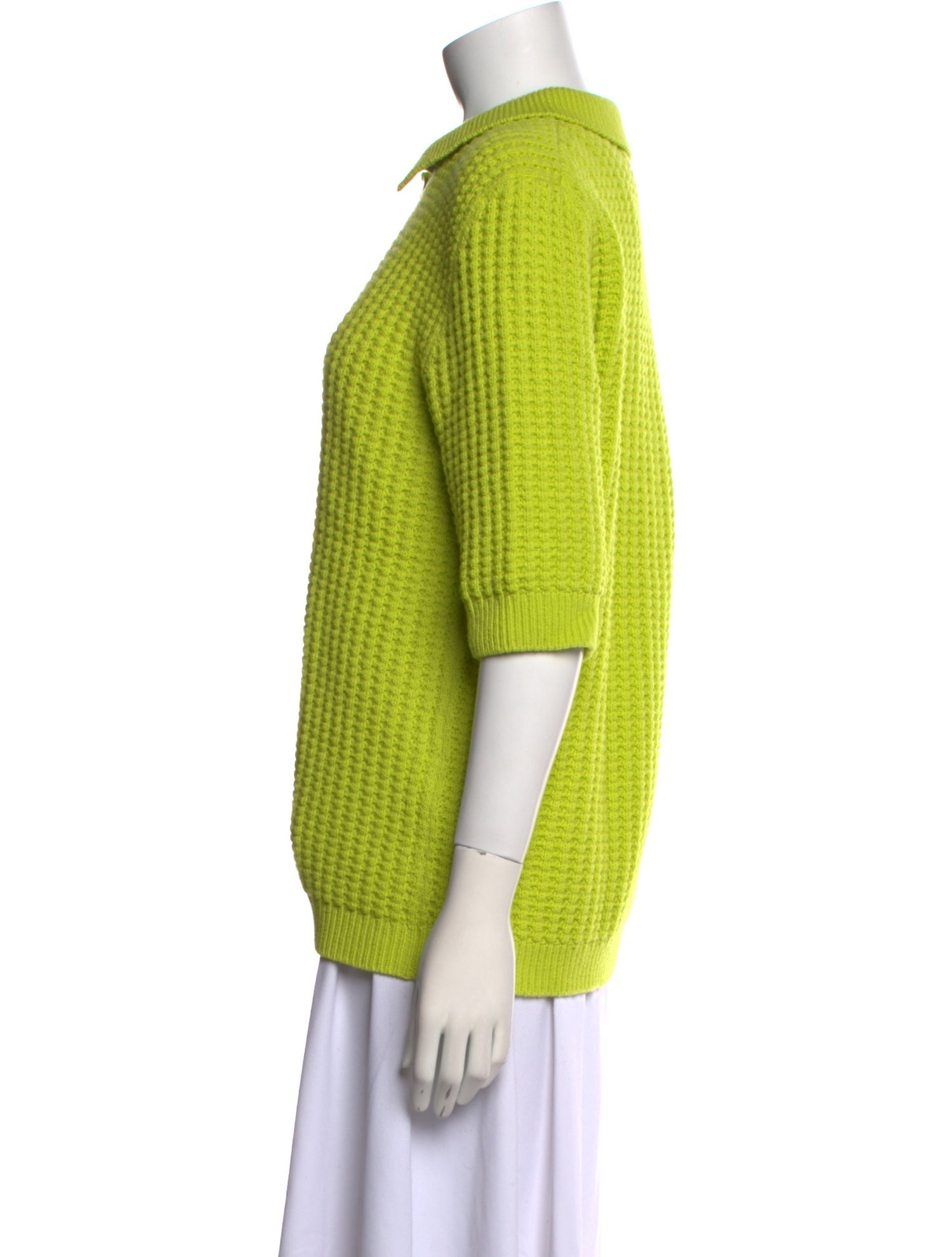 Brandon Maxwell Virgin Wool Three-Quarter Sleeve Polo