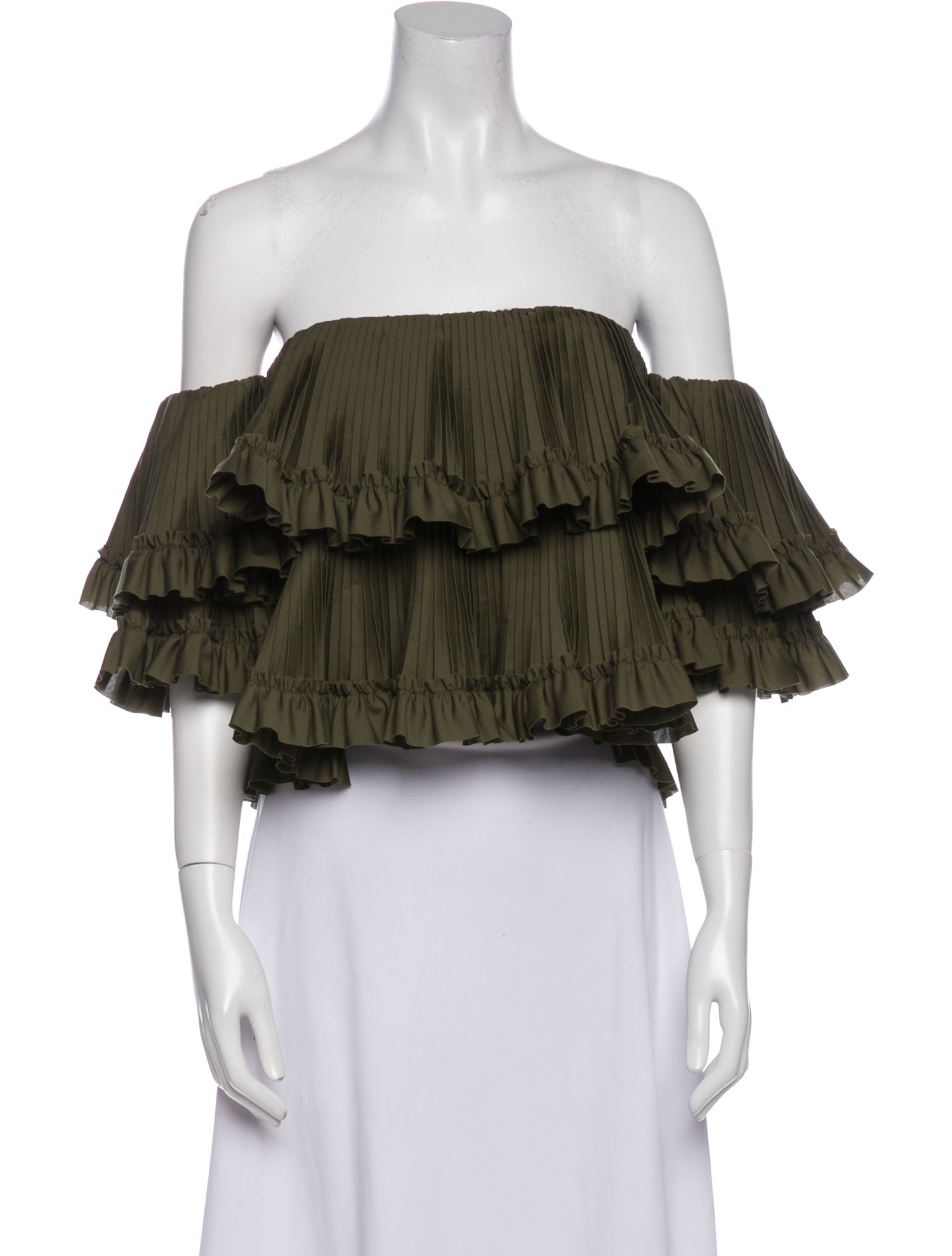 Brandon Maxwell Off-The-Shoulder Three-Quarter Sleeve Crop Top