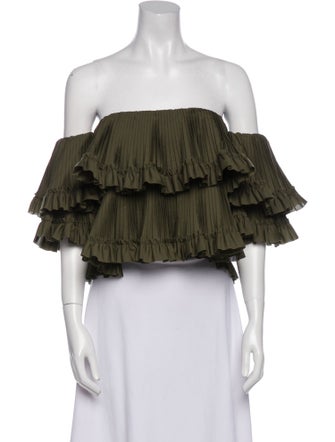 Brandon Maxwell Off-The-Shoulder Three-Quarter Sleeve Crop Top