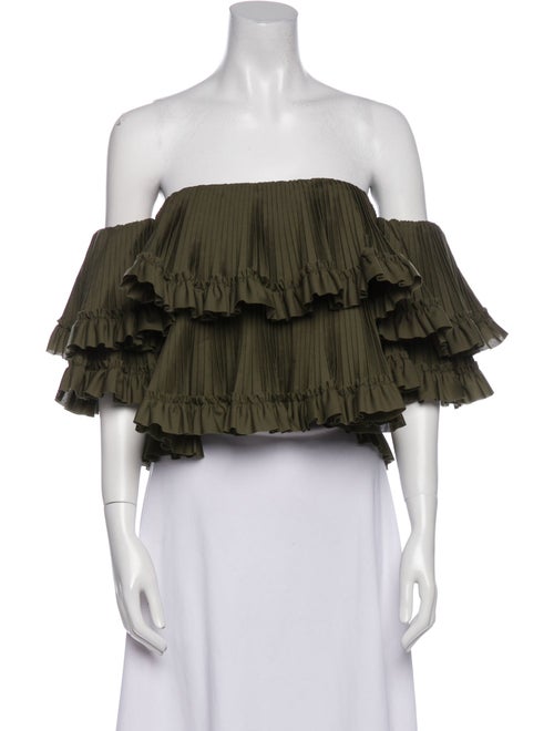 Brandon Maxwell Off-The-Shoulder Three-Quarter Sleeve Crop Top