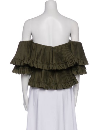 Brandon Maxwell Off-The-Shoulder Three-Quarter Sleeve Crop Top