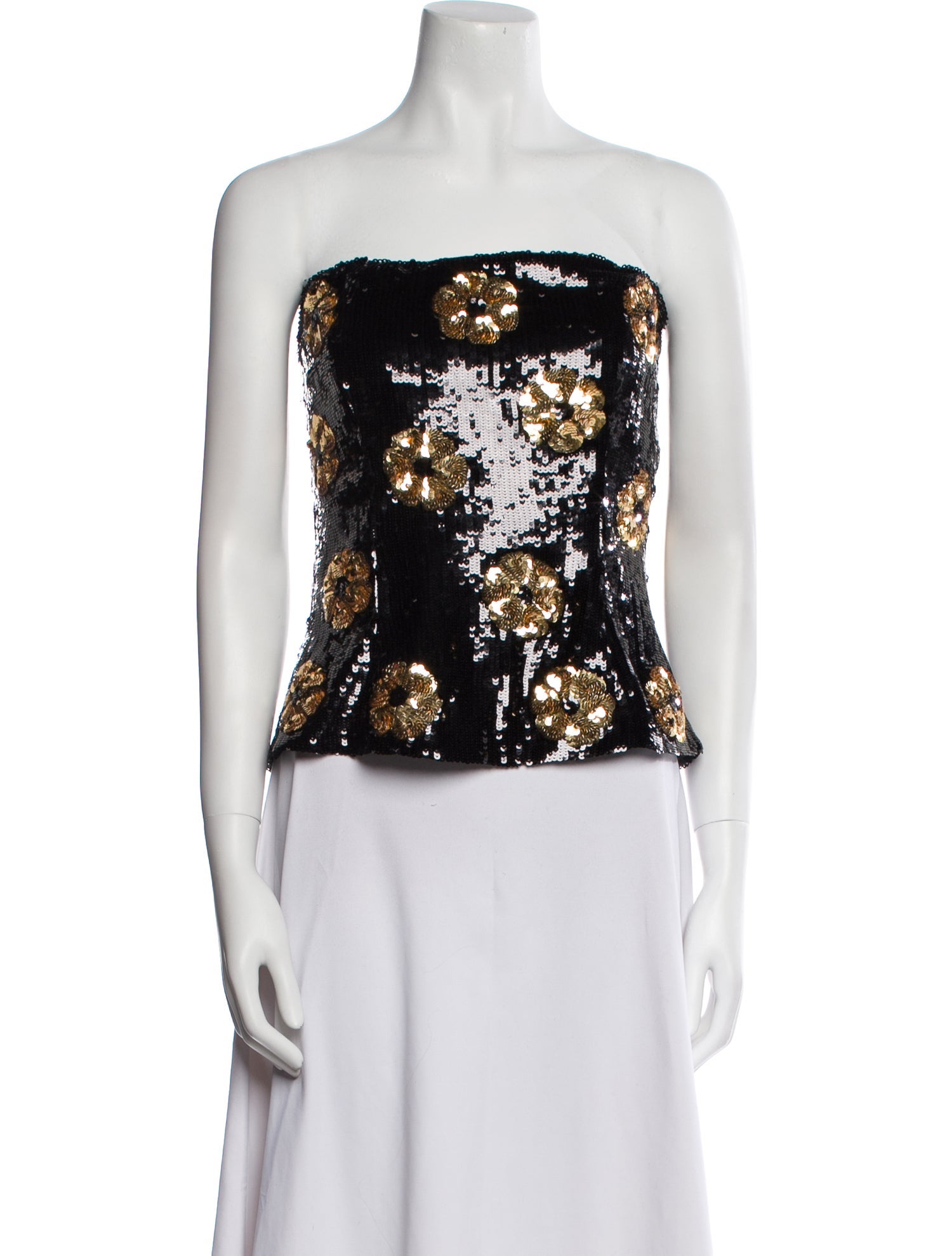 Brandon Maxwell Floral Print Strapless Crop Top