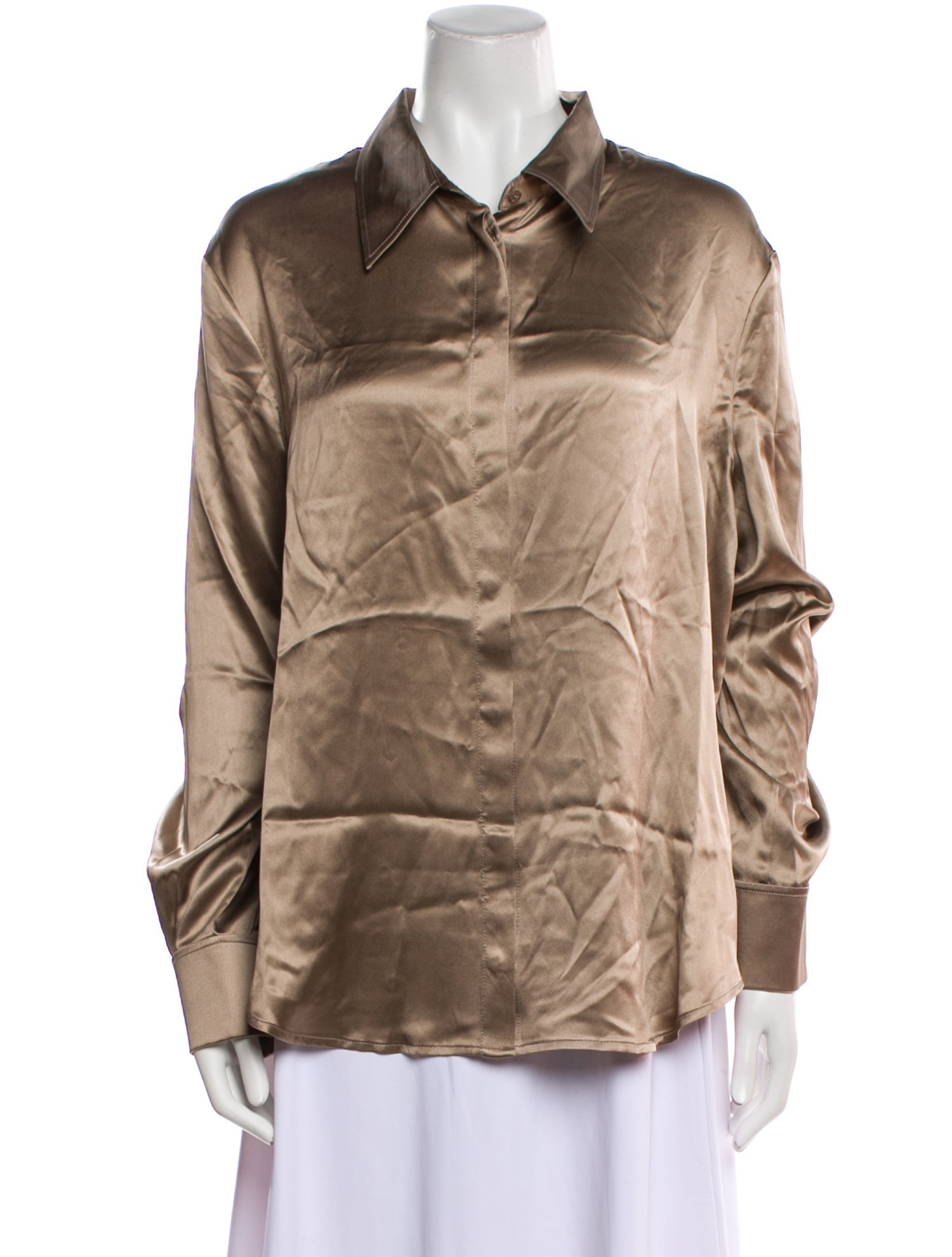 Brandon Maxwell Silk Long Sleeve Button-Up Top w/ Tags