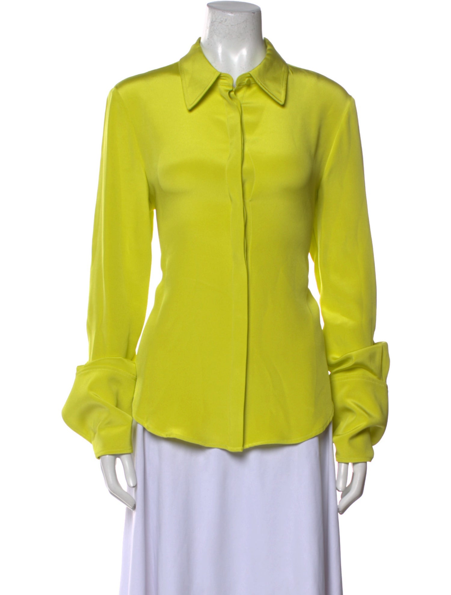 Brandon Maxwell Silk Long Sleeve Button-Up Top w/ Tags