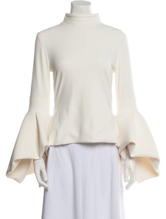 Brandon Maxwell Mock Neck Long Sleeve Blouse