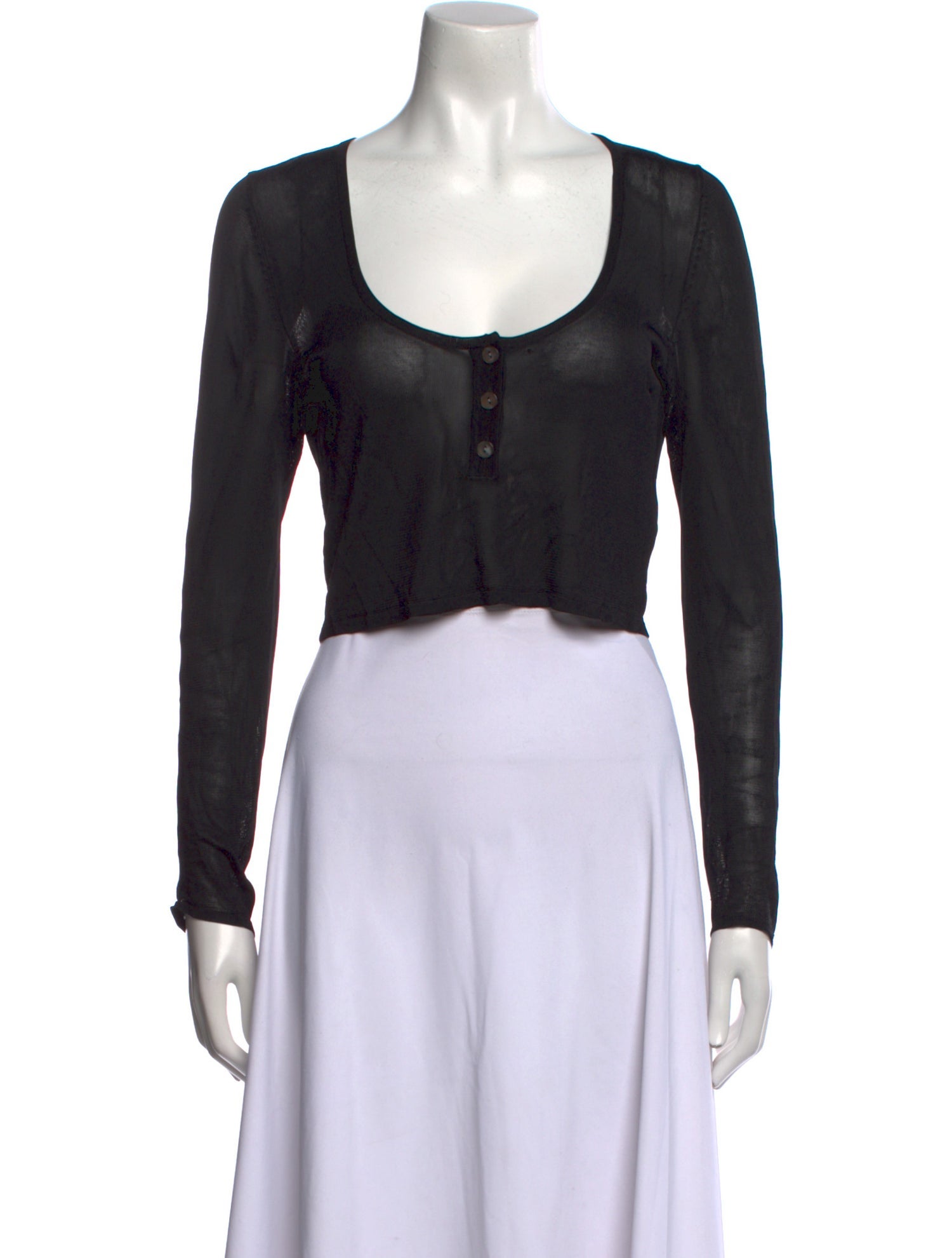 Brandon Maxwell Scoop Neck Long Sleeve Crop Top