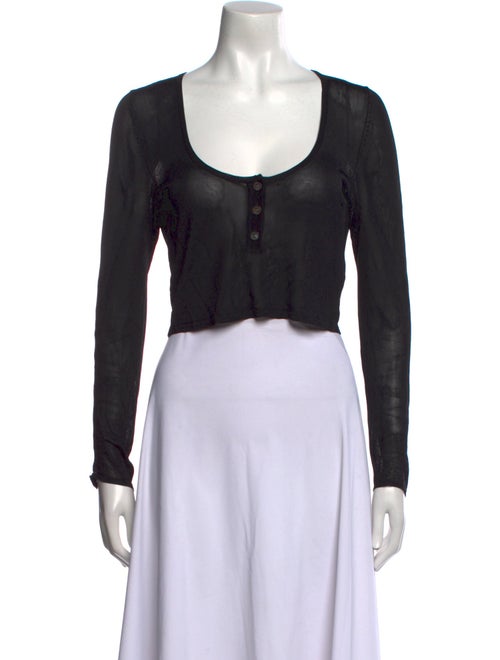 Brandon Maxwell Scoop Neck Long Sleeve Crop Top