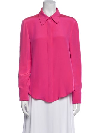 Brandon Maxwell Silk Long Sleeve Button-Up Top