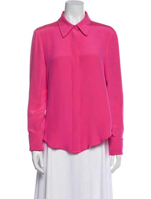 Brandon Maxwell Silk Long Sleeve Button-Up Top