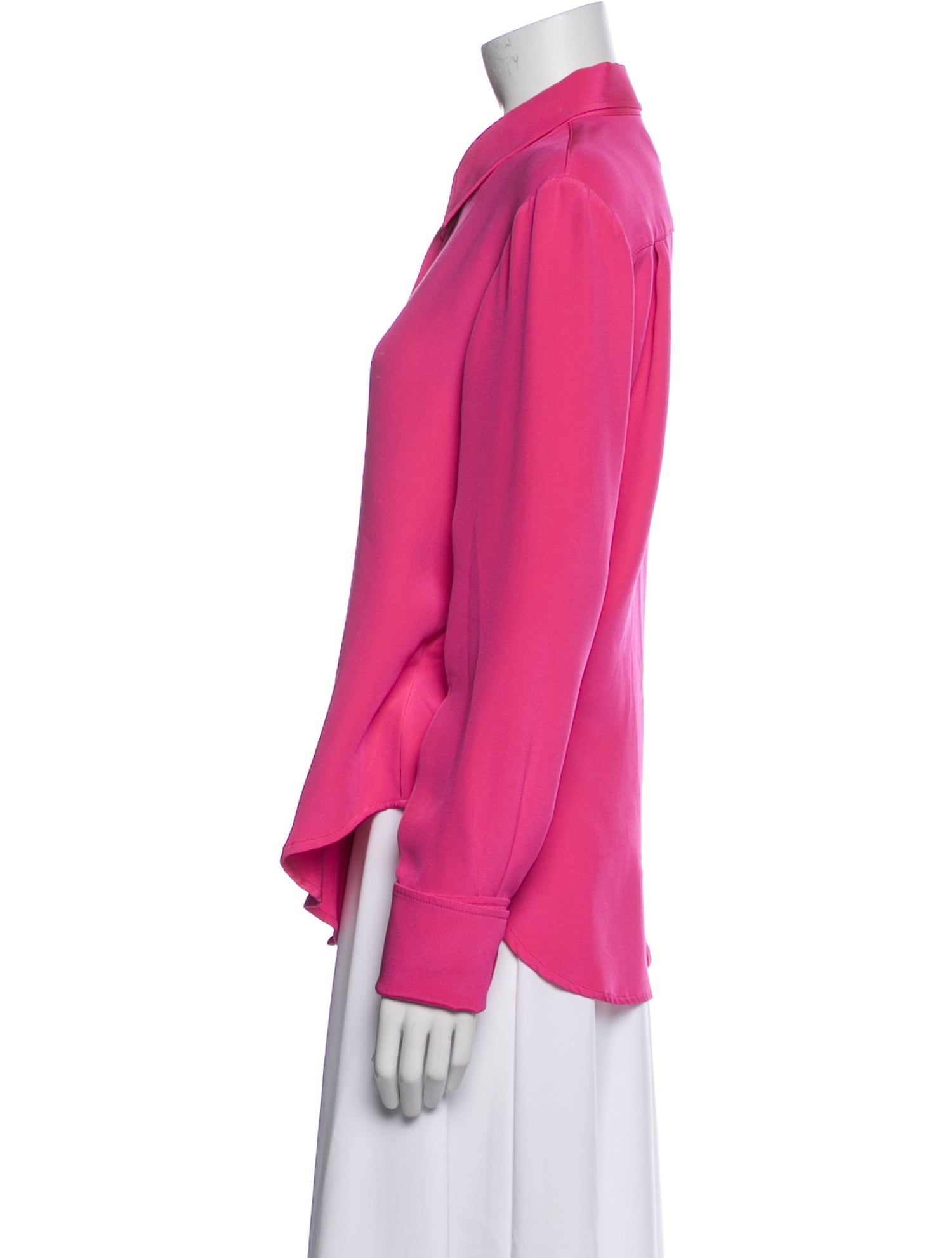 Brandon Maxwell Silk Long Sleeve Button-Up Top