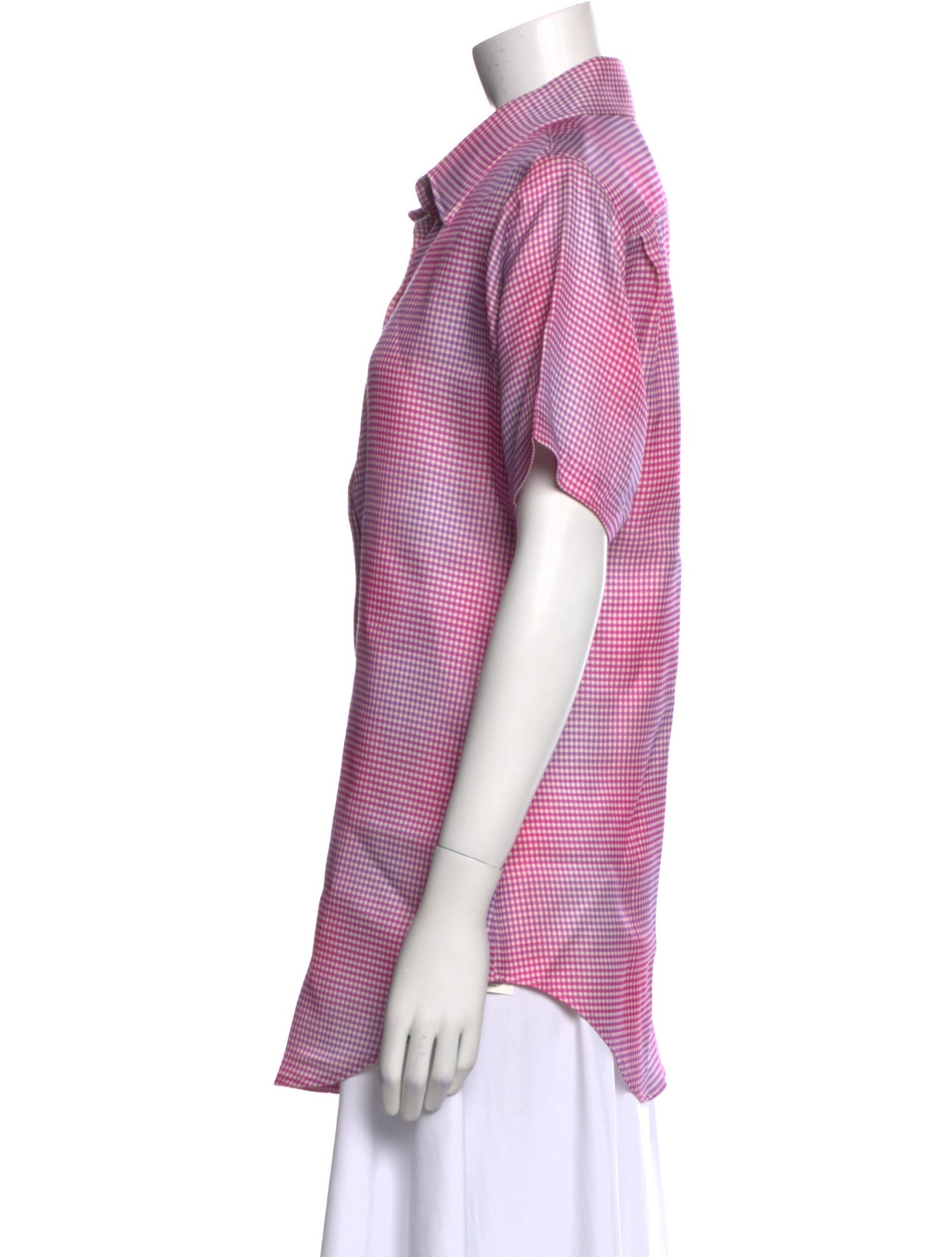 Brandon Maxwell Silk Plaid Print Button-Up Top w/ Tags