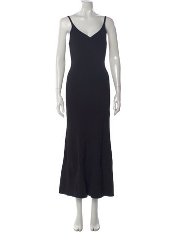 Pre-owned Brandon Maxwell V-neck Long Dress In Black