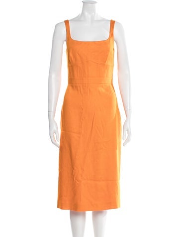 Pre-owned Brandon Maxwell Square Neckline Knee-length Dress In Orange