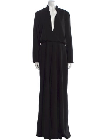 Pre-owned Brandon Maxwell V-neck Long Dress In Black