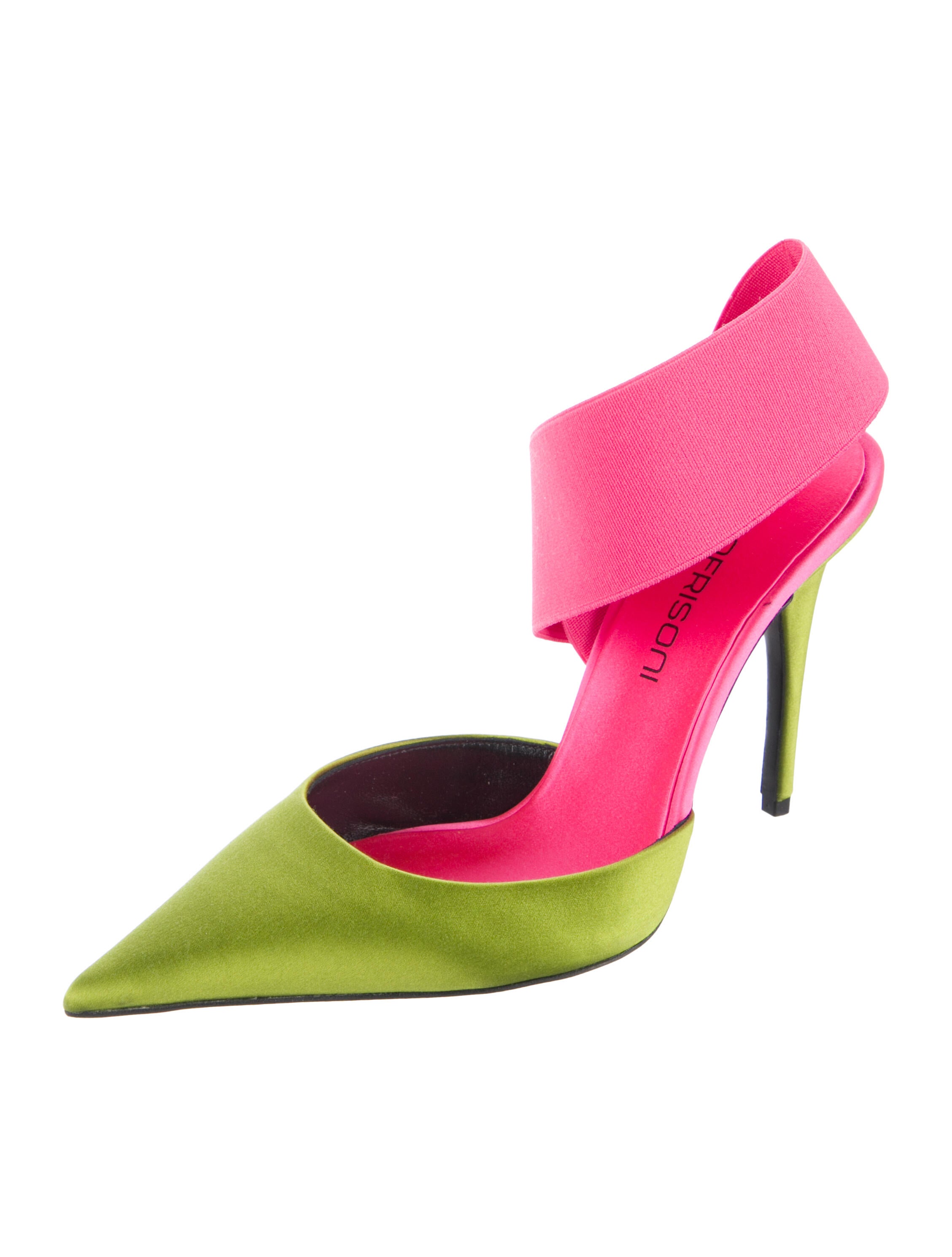 Bruno Frisoni Satin Colorblock Pattern Slingback Pumps