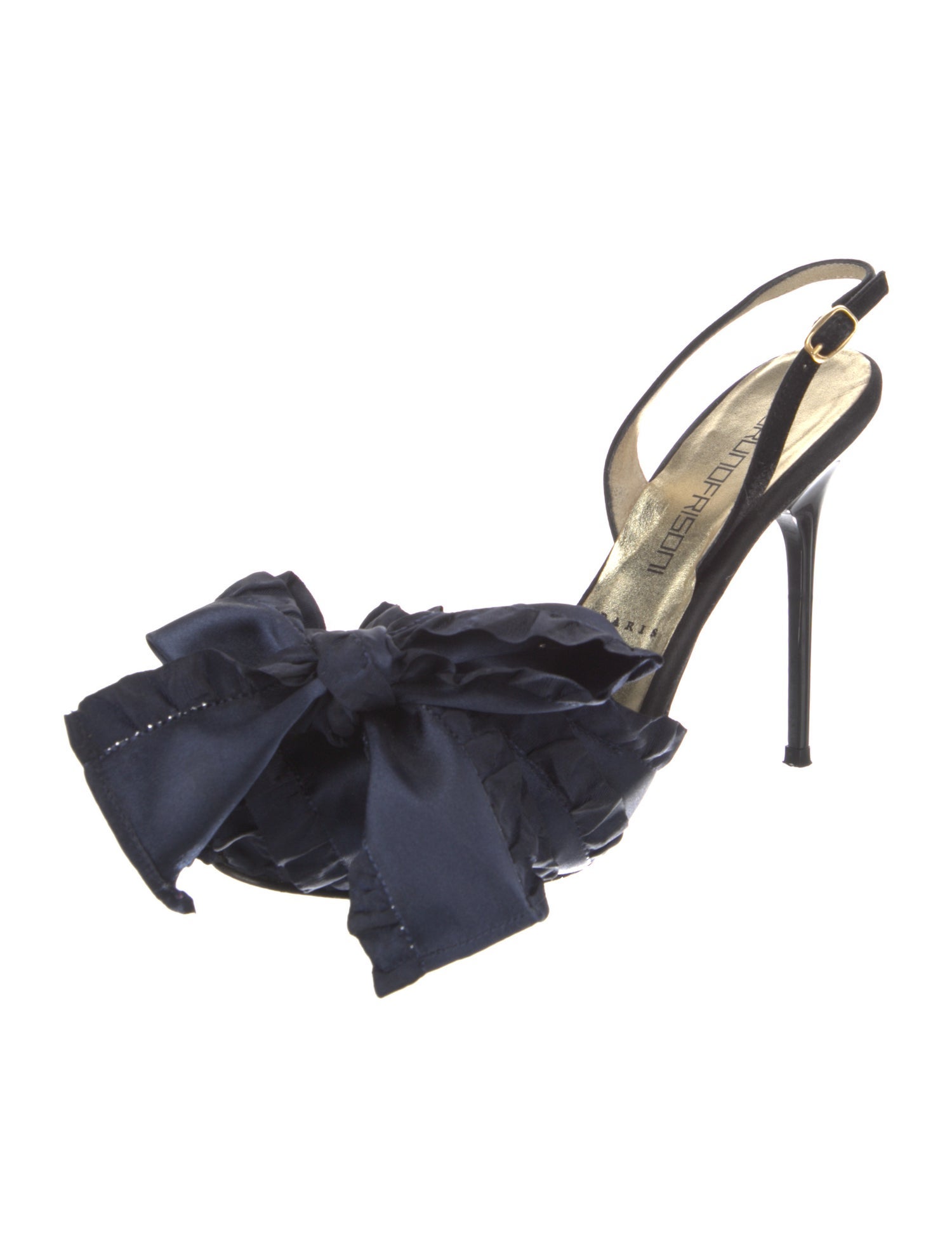 Bruno Frisoni Satin Ruffle Embellishment Slingback Sandals