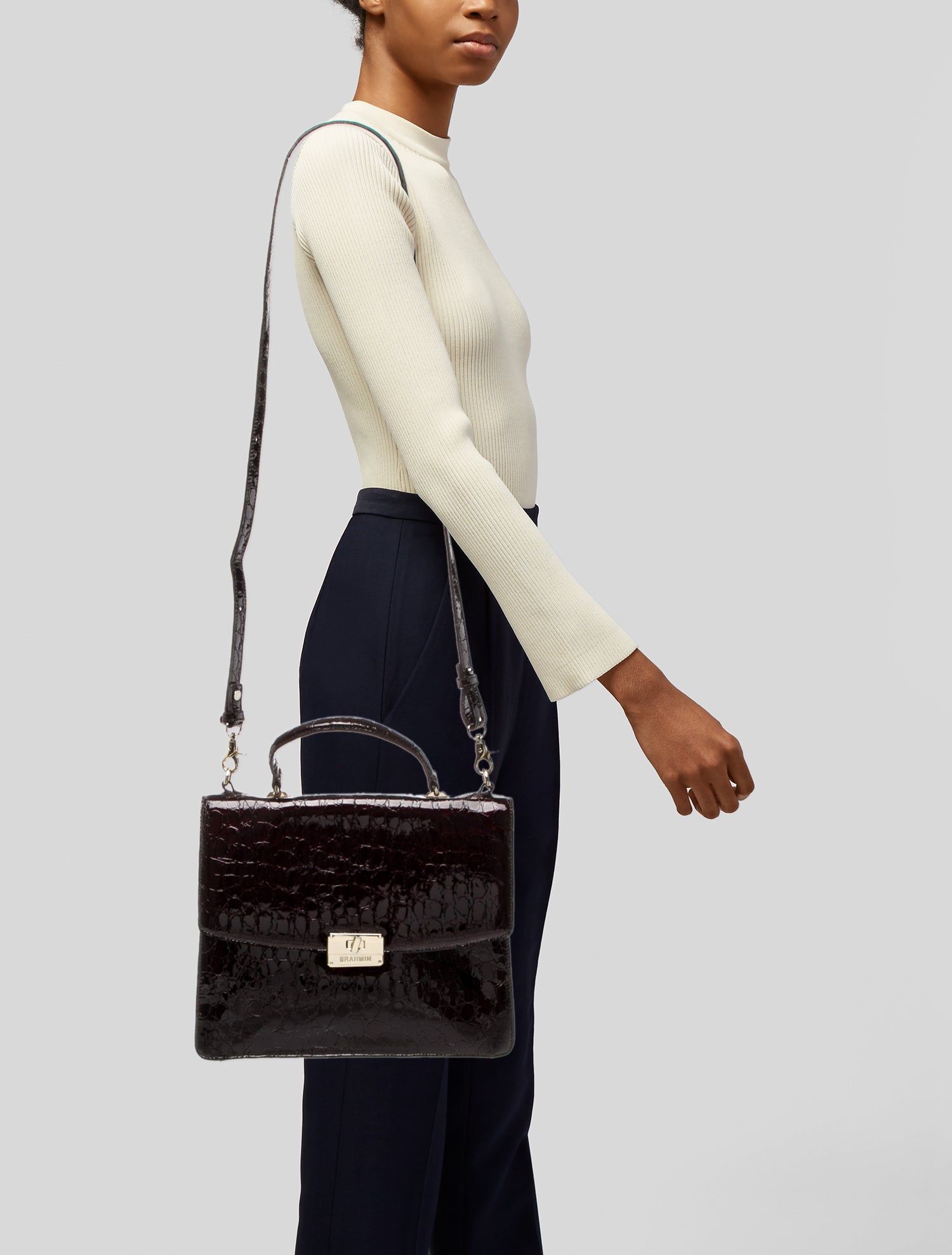 Brahmin Embossed Leather Top Handle Bag