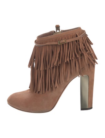 Brian Atwood Suede Fringe Trim Accent Western Boots