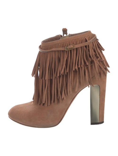Brian Atwood Suede Fringe Trim Accent Western Boots