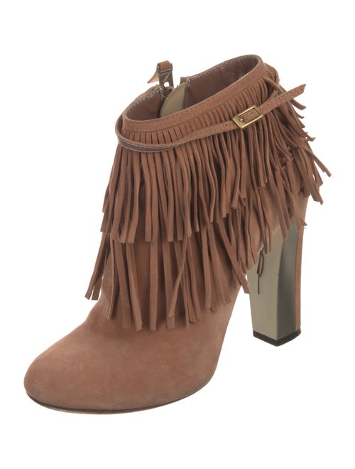 Brian Atwood Suede Fringe Trim Accent Western Boots