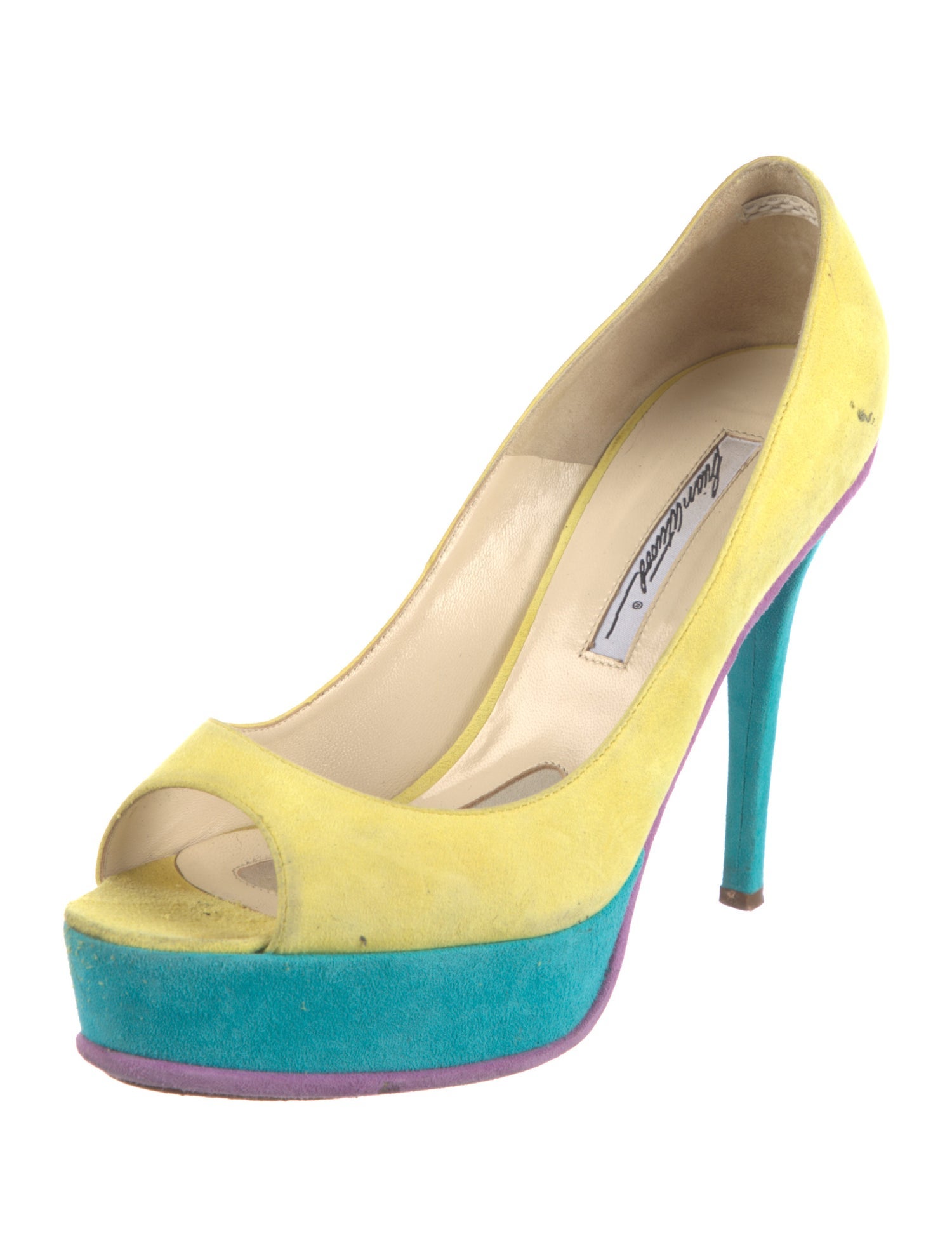 Brian Atwood Suede Colorblock Pattern Sandals