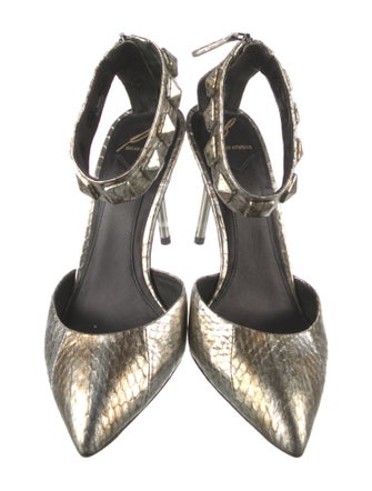 Brian Atwood Embossed Leather Studded Accents D'Orsay Pumps