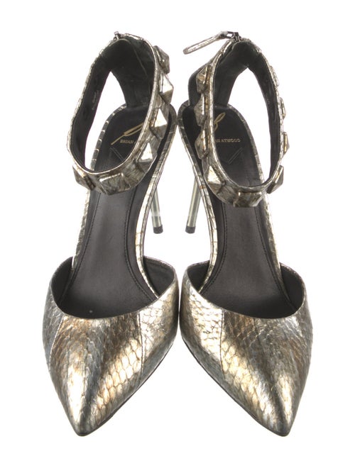 Brian Atwood Embossed Leather Studded Accents D'Orsay Pumps