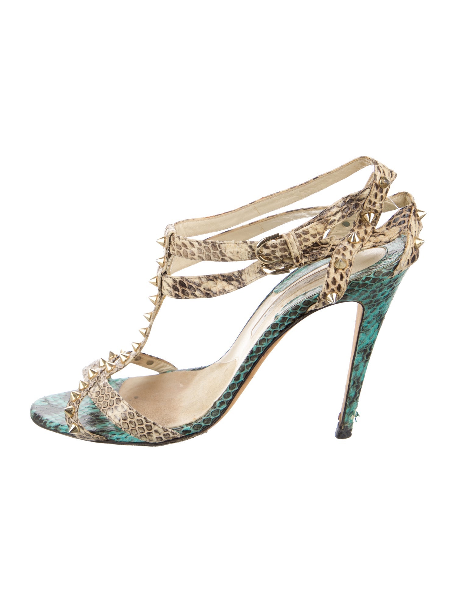 Brian Atwood Embossed Leather Animal Print T-Strap Sandals
