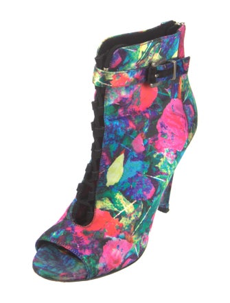 Brian Atwood Satin Printed Lace-Up Boots