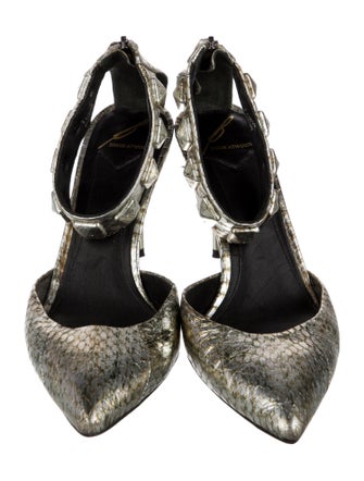 Brian Atwood Embossed Leather Studded Accents D'Orsay Pumps