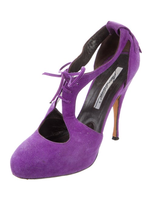 Brian Atwood Suede Printed T-Strap Pumps