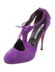 Brian Atwood Suede Printed T-Strap Pumps